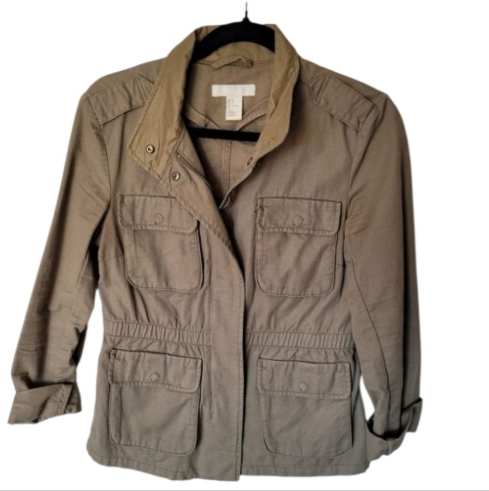 6 MILITARY STYLE COTTON CINCH WAIST JACKET GREEN H&M Small Medium